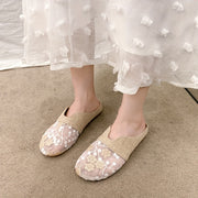 Women's Slip-On Sandals Linen Mesh Flat Casual Summer Round Toe