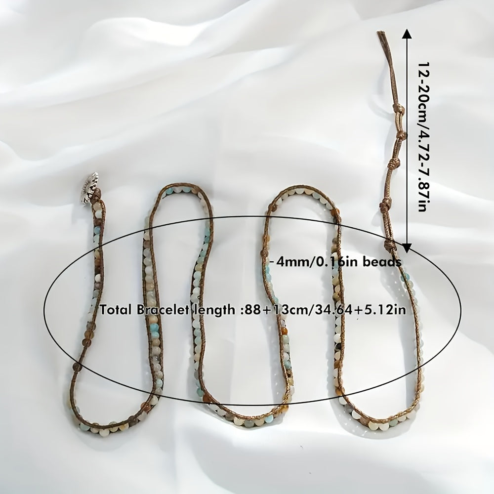 Women's Bohemian Style Waxed Cord Braid Adjustable 5 Rows Wrap Bracelet