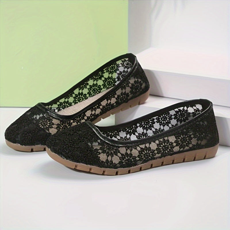 Women Elderly Mesh Slip-On Shoes Breathable Floral Pattern All-Season