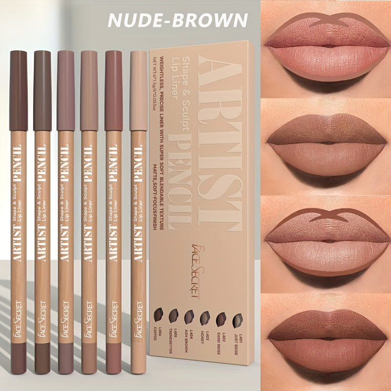 6Pcs Velvet Matte Lip Liner Set Long-Lasting Non-Drying for Lips Colors