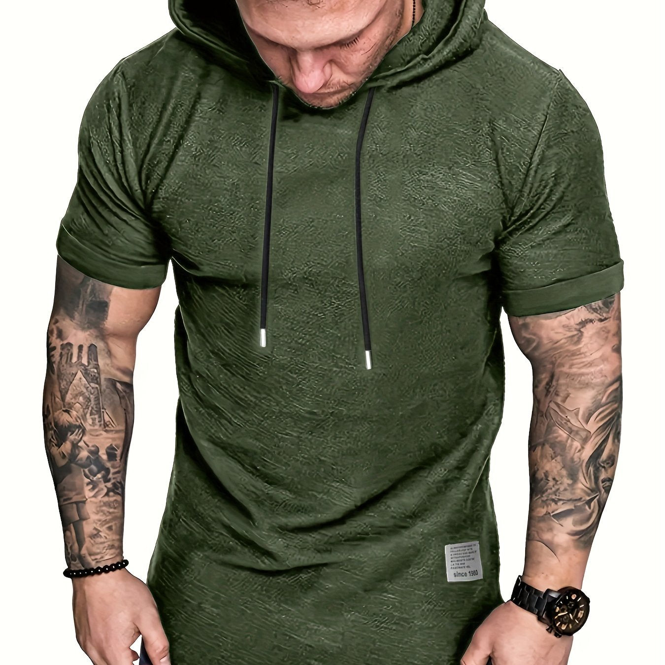 Camiseta con capucha para hombre de talla grande de manga corta para verano, casual, suelta, de poliéster