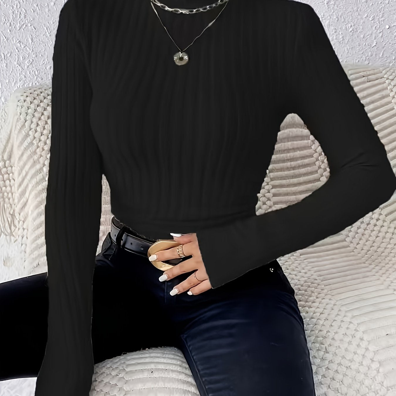Women's Plus Size Ribbed Turtleneck Sweater Long Sleeve Knit Top