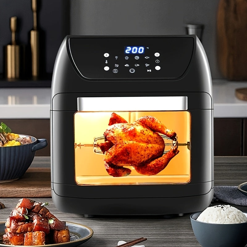 1200ml zanglamaydigan po'latdan yasalgan havo frayer, shaffof oynali LED displey bilan, yopishmaydigan savat