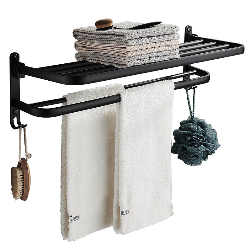 Space Aluminum Double-Layer Bathroom Towel Rack Punch-Free Black Wall Mount
