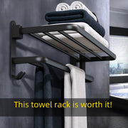 Space Aluminum Double-Layer Bathroom Towel Rack Punch-Free Black Wall Mount