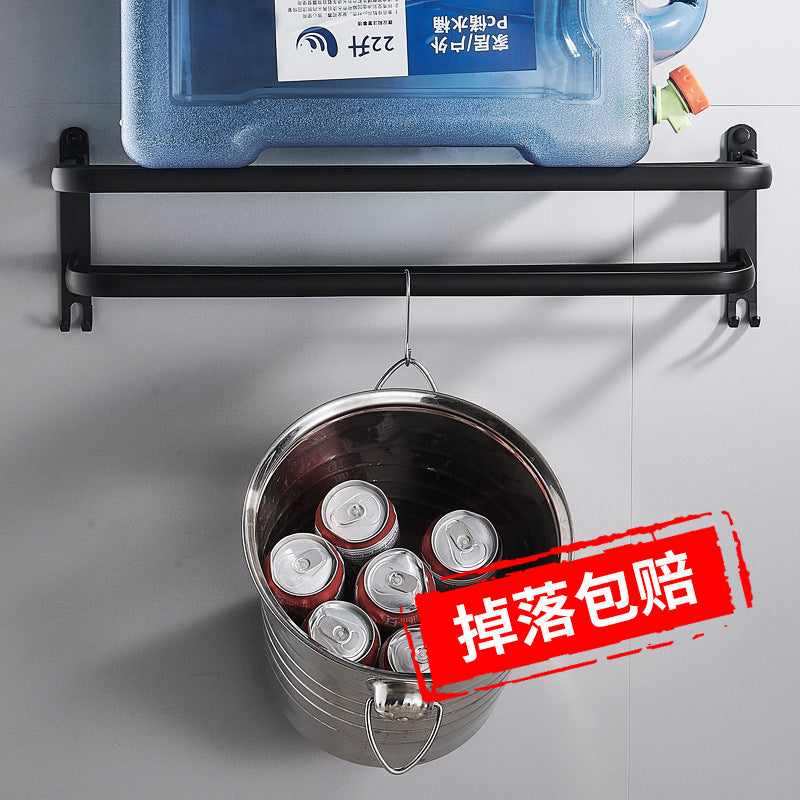 Space Aluminum Double-Layer Bathroom Towel Rack Punch-Free Black Wall Mount