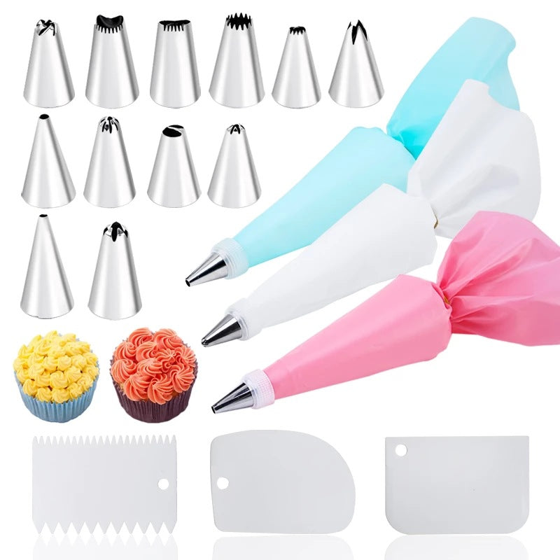 Stainless Steel Kitchen Utensils Set for Cake Decorating with Piping Nozzles and Bags