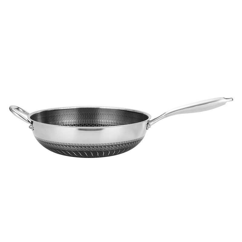 Non-Stick Stainless Steel Frying Pan with Honeycomb Design 3-Layer Less Smoke Cooking Pan
