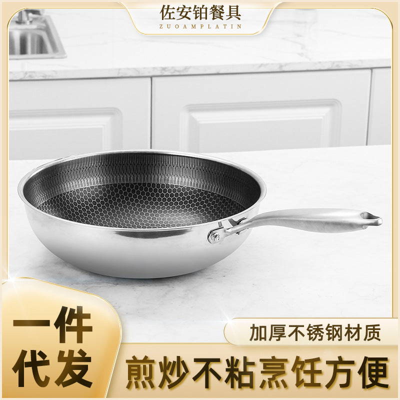 Non-Stick Stainless Steel Frying Pan with Honeycomb Design 3-Layer Less Smoke Cooking Pan