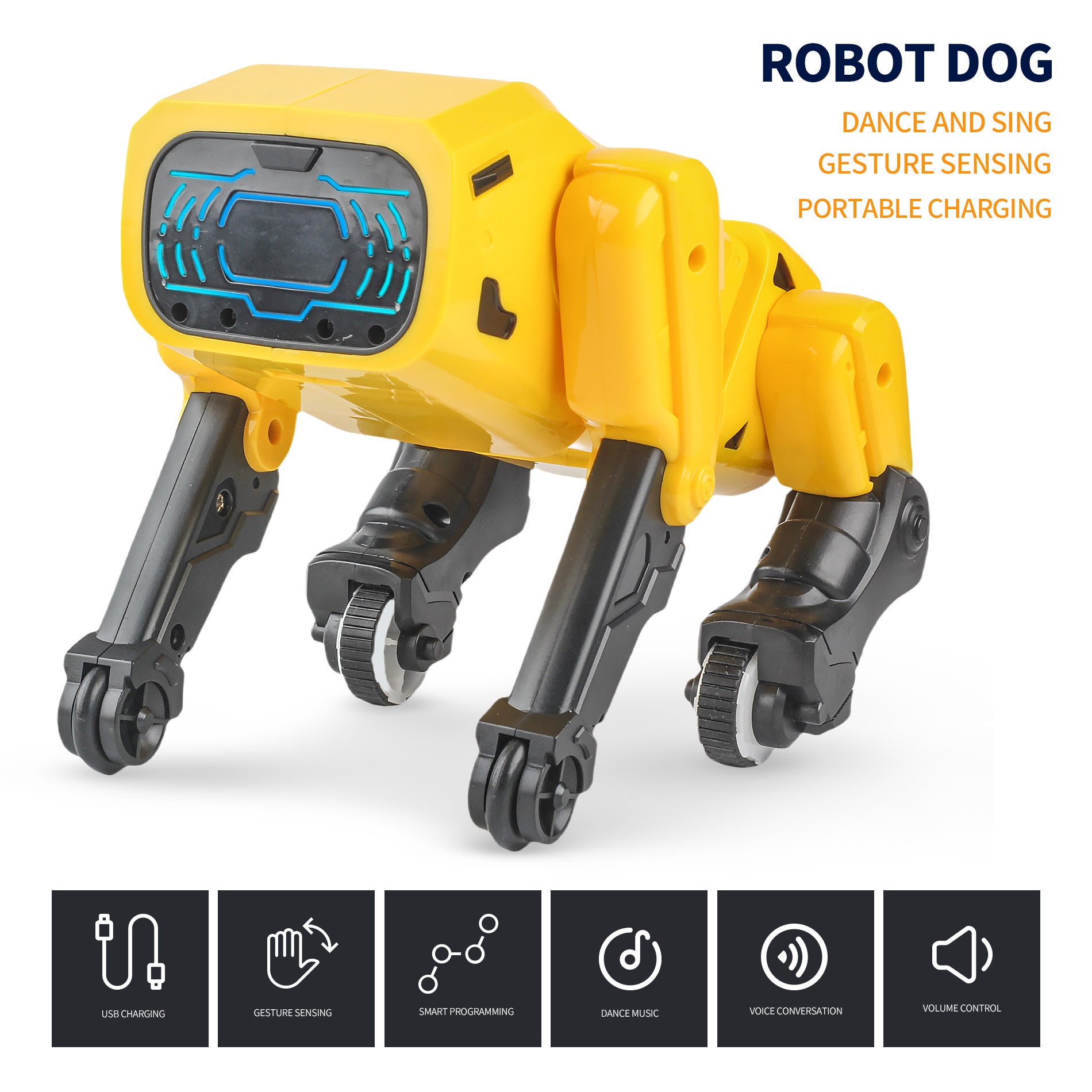 Juguete electrónico interactivo para perros con control remoto de detección de gestos amarillo