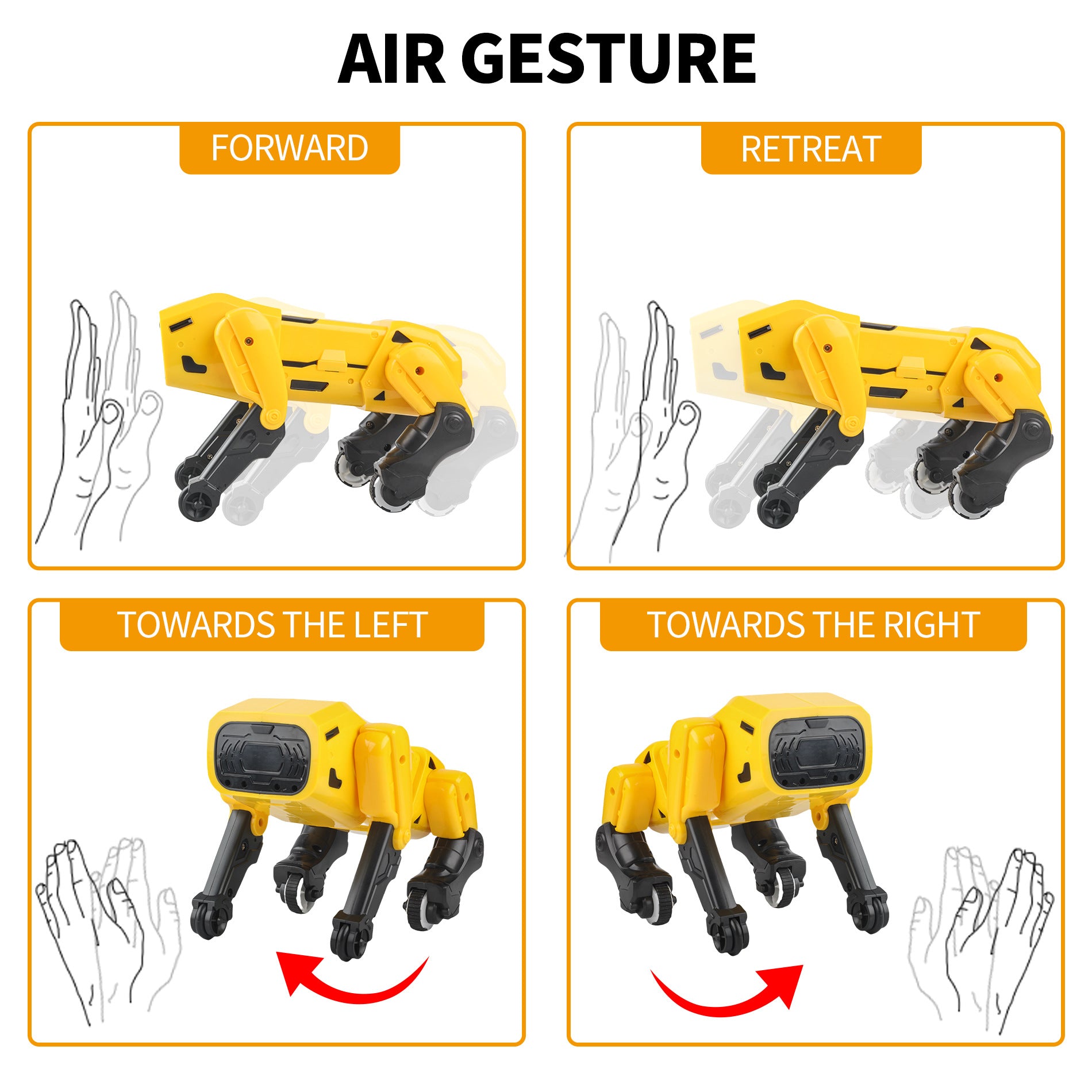 Juguete electrónico interactivo para perros con control remoto de detección de gestos amarillo