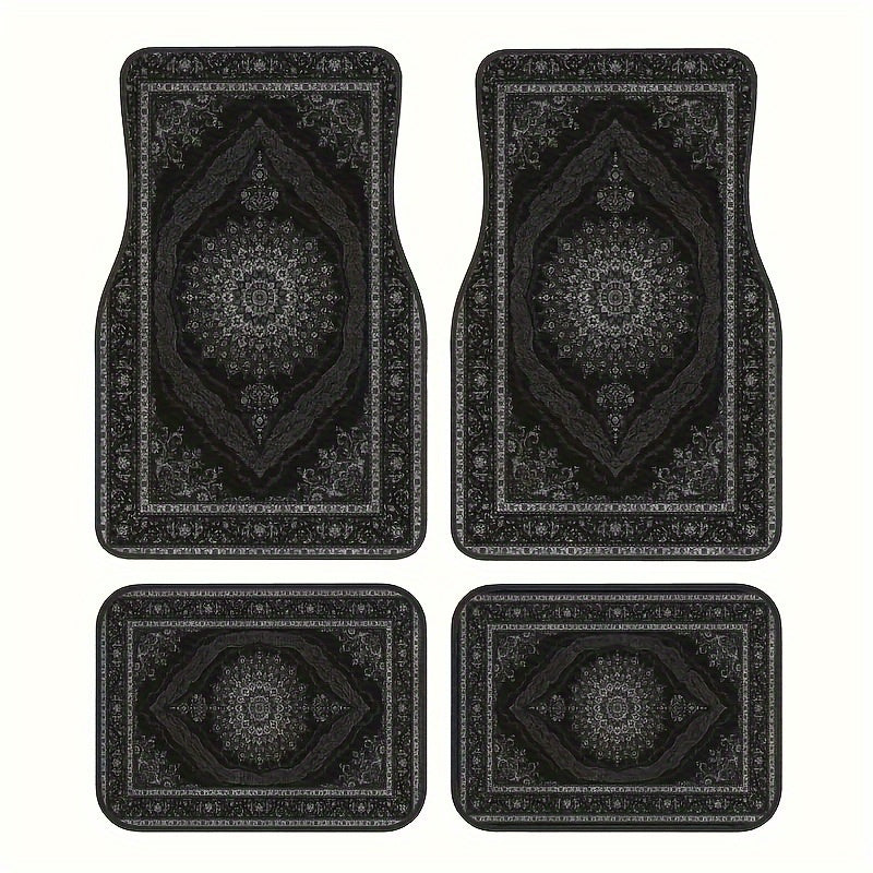 Universal Car Floor Mats Black and White Floral Print All-Season Non-Slip Set