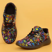 Women's Lightweight Sneakers with Mexican Flower Pattern Lace-Up Running Shoes