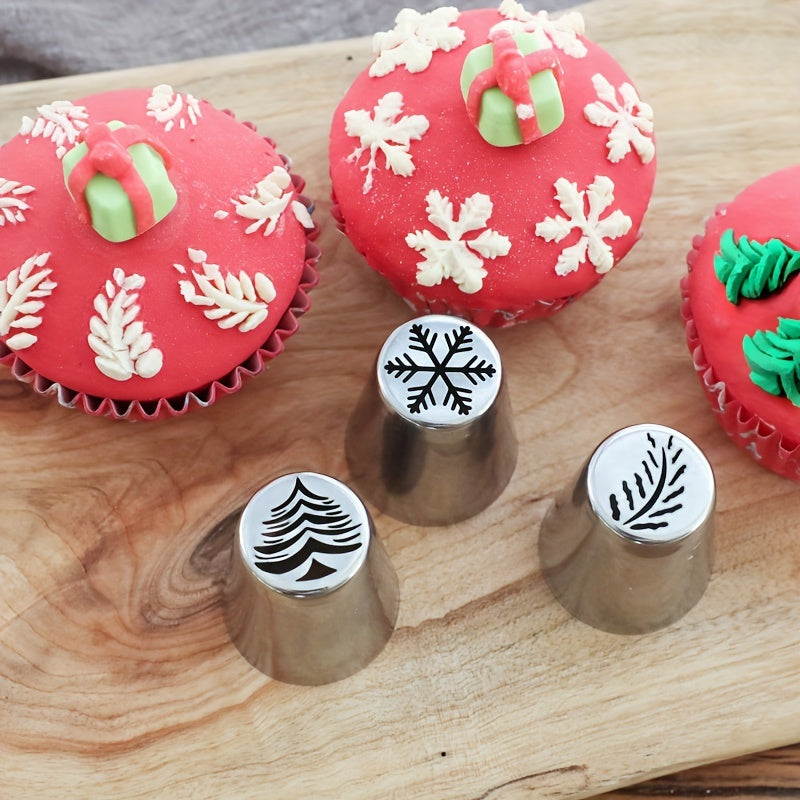 Set of 4 Stainless Steel Icing Piping Nozzles for Cake Decoration and Festive Baking
