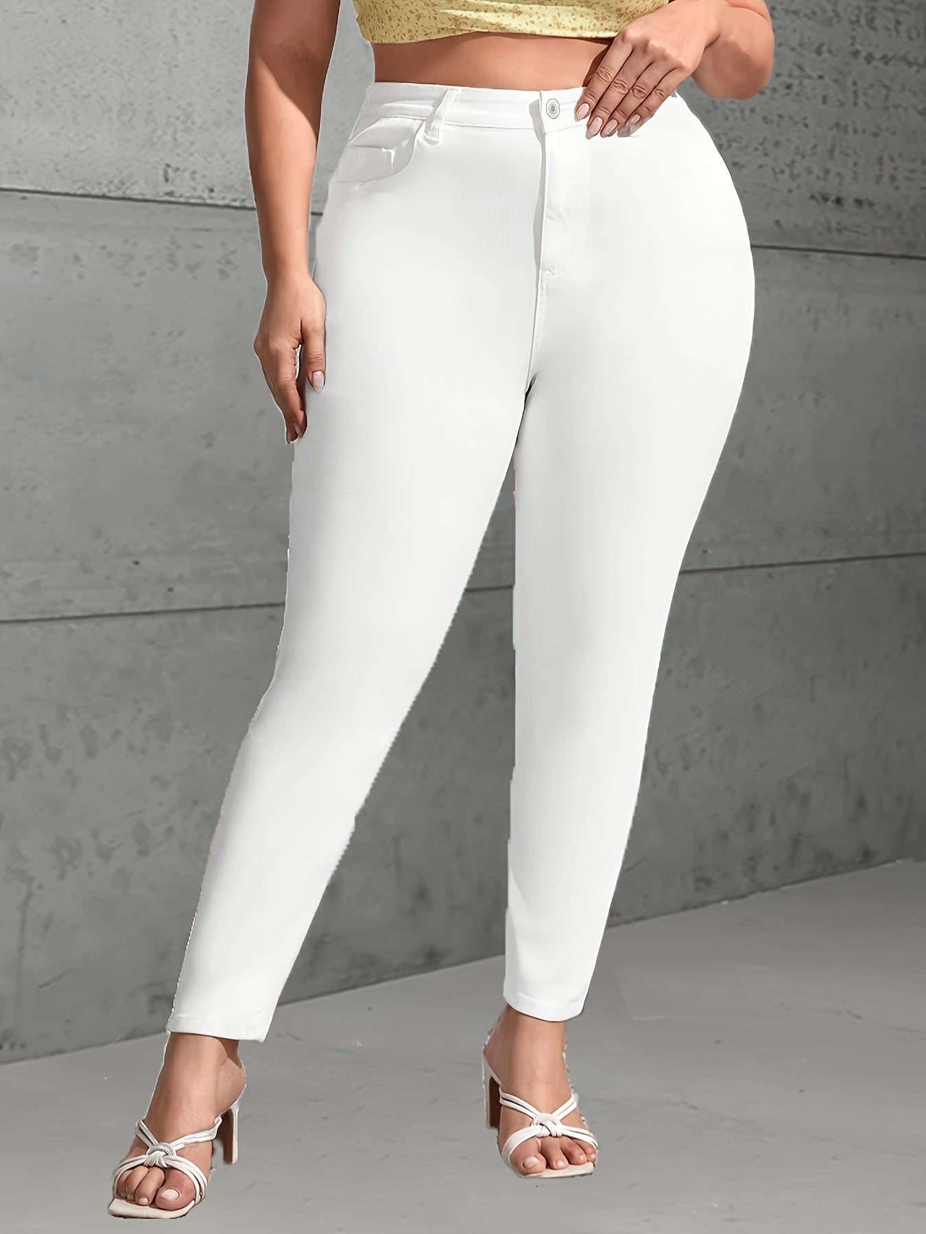 Plus Size White Skinny Jeans Women High-Waisted Stretch Ankle-Length Slim Fit