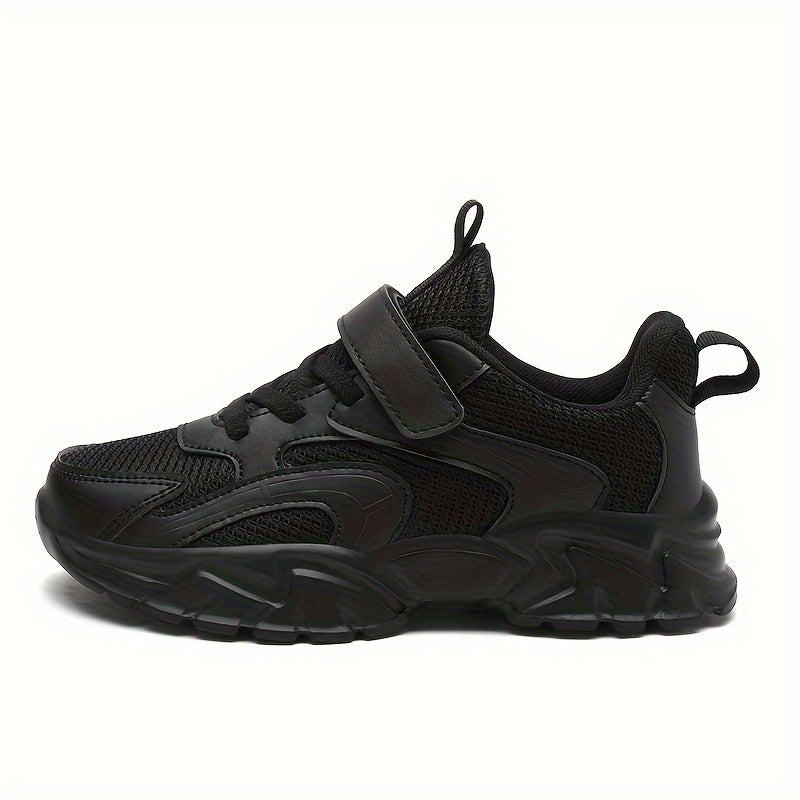 Girls Black Low-Top Sneakers with Breathable Mesh EVA Sole and Adjustable Strap