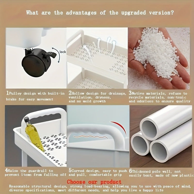 White Rolling Storage Cart 3-Tier Organizer for Kitchen, Bedroom, Bathroom