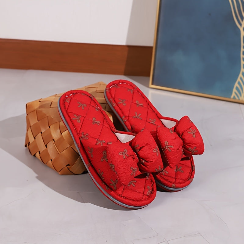 Women’s All-Season Home Slippers with Bow Design Soft Sole Comfortable