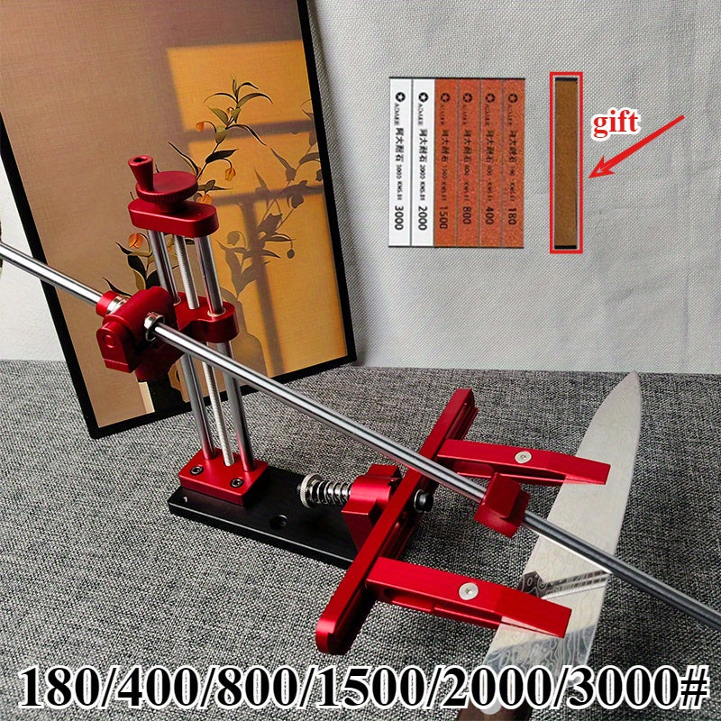 2525 Professional Fixed Angle Knife Sharpener Set with Quick Sharpening System, Adjustable Grinding Tools, Flip-Off Function for Easy Storage, Red & Black Design, Precision Grinding, Sleek