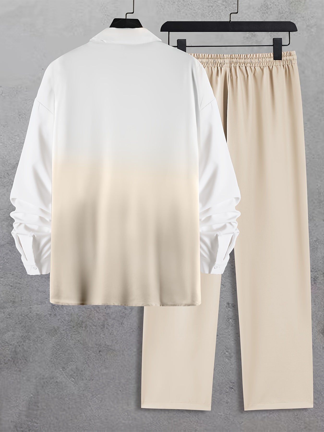 Men's Casual Fashion Set with Gradient Print Collar Shirt and Pants