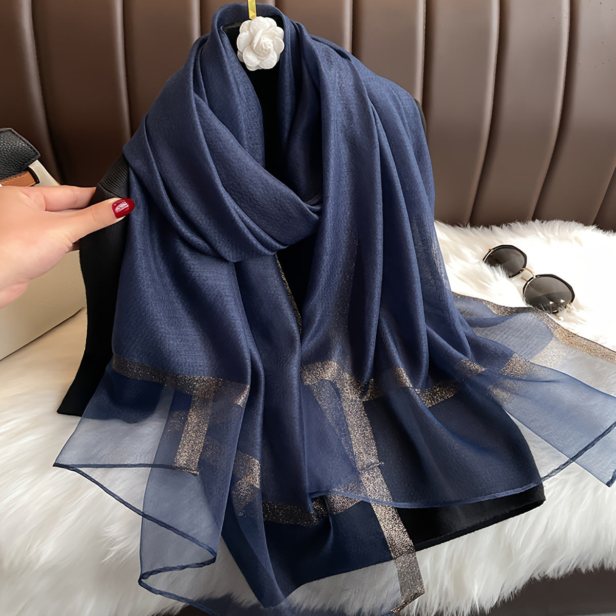 Bohemian Long Sequin Scarf Lightweight Airy Shawl for Beach, Festive or Daily Wear