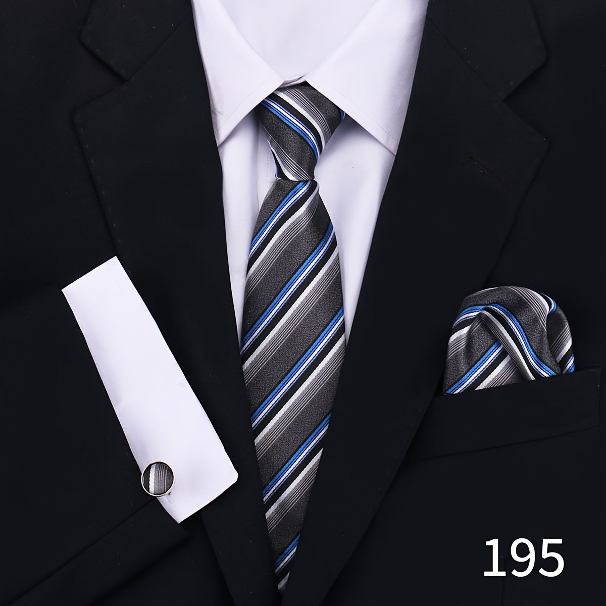 Men's Plaid Tie Set with Cufflinks and Handkerchief for Wedding and Formal Wear