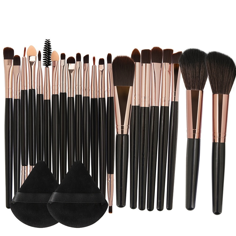 22pcs Makeup Brush Set with 2 Triangle Puffs, Professional Multi-Functional Cosmetic Brushes