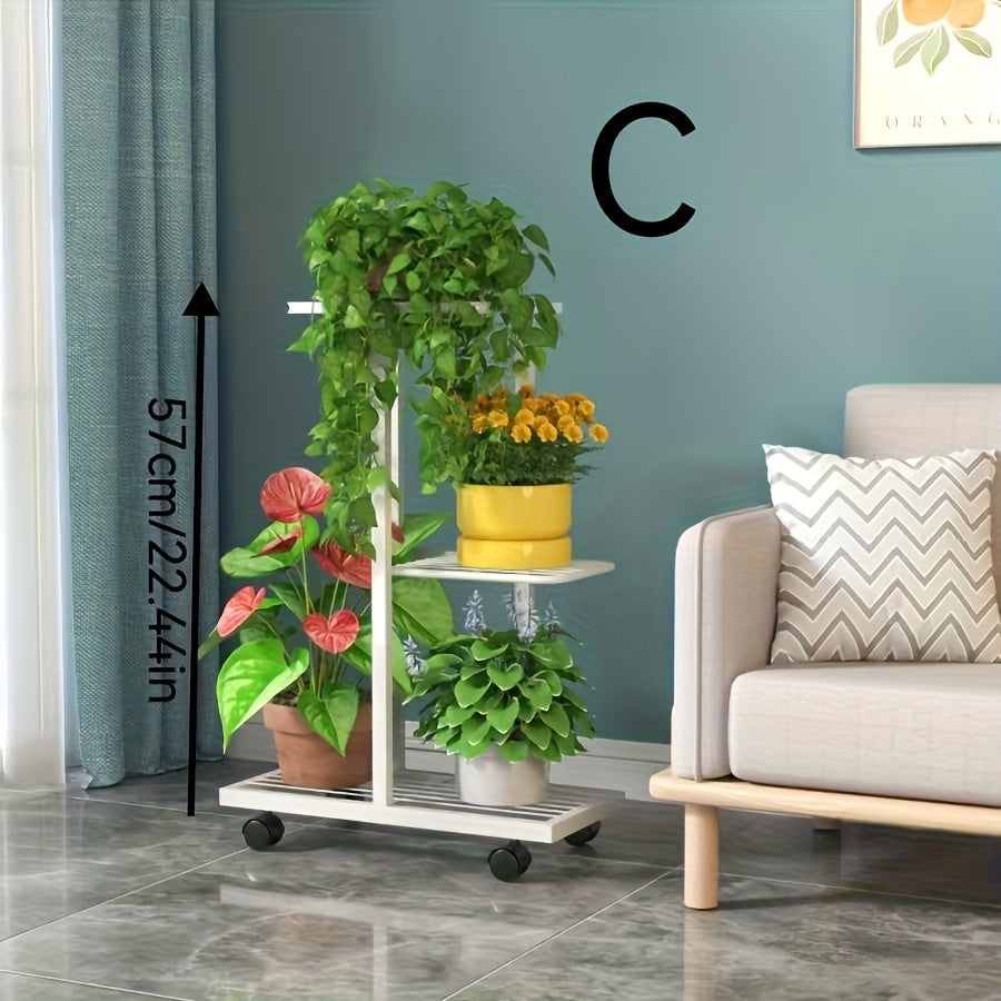 Metal 4-Tier Plant Stand Indoor Outdoor Rectangular Iron Frame Hanging Pot Capacity