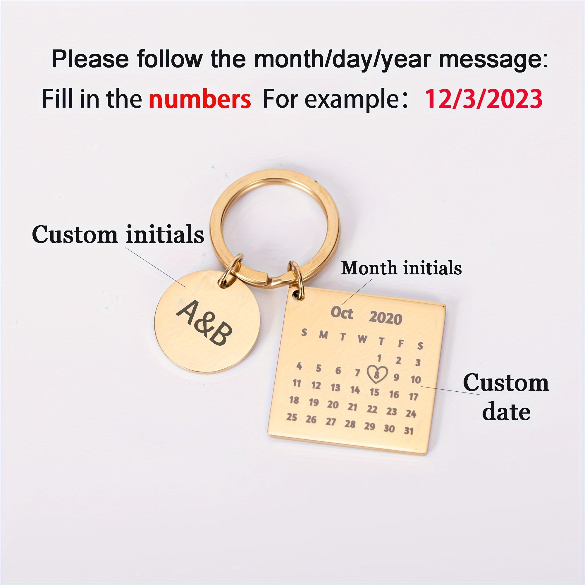 Engraved Custom Calendar Keychain for Couples Personalized Anniversary Gift