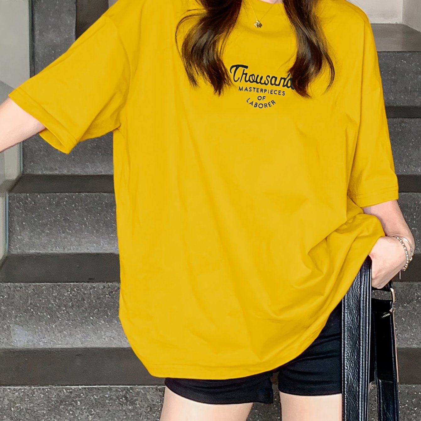 Camiseta de manga larga para mujer con estampado de letras, camiseta de verano casual de punto