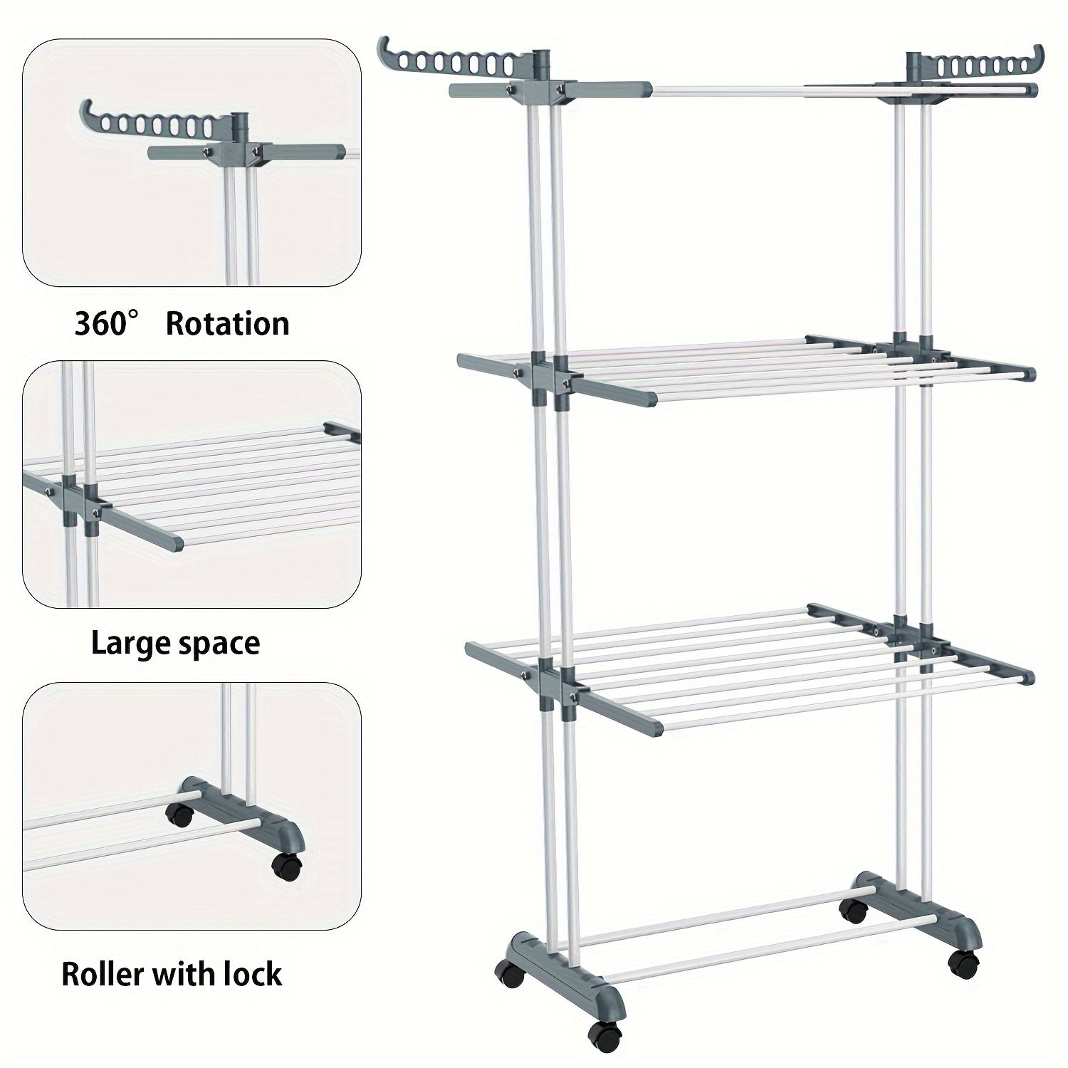 4-Tier Stainless Steel Clothes Drying Rack Foldable with Removable Hanger Indoor Outdoor