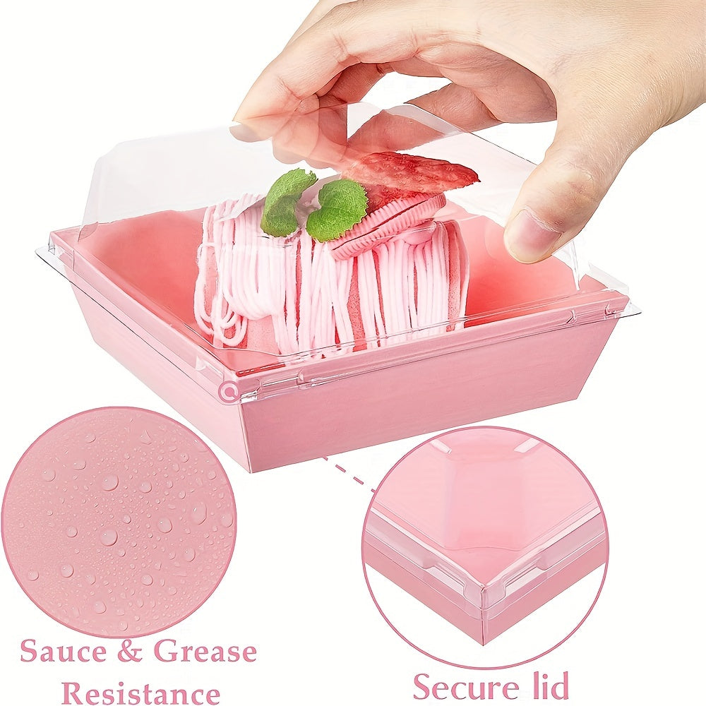 50 Pack Pink Square Dessert Containers with Clear Lids for Cakes Cookies and Brownies