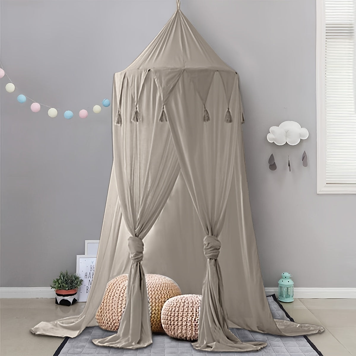 Kids Bed Canopy Tent for Play and Reading with Round Dome Netting Curtains