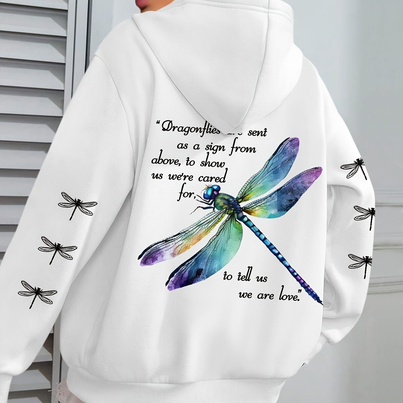 Толстовка с длинными рукавами для женщин больших размеров с принтом стрекозы, зелёная