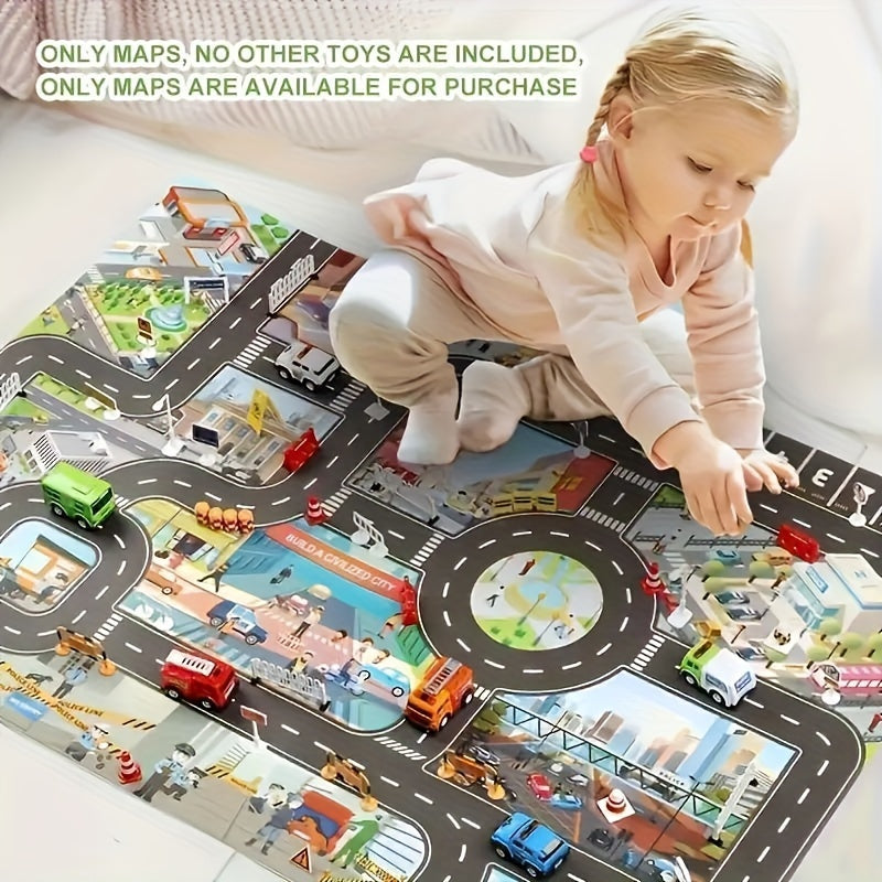 Kids Play Mat for Ages 3 Plus Water-Resistant Urban Scene Garage Traffic Route