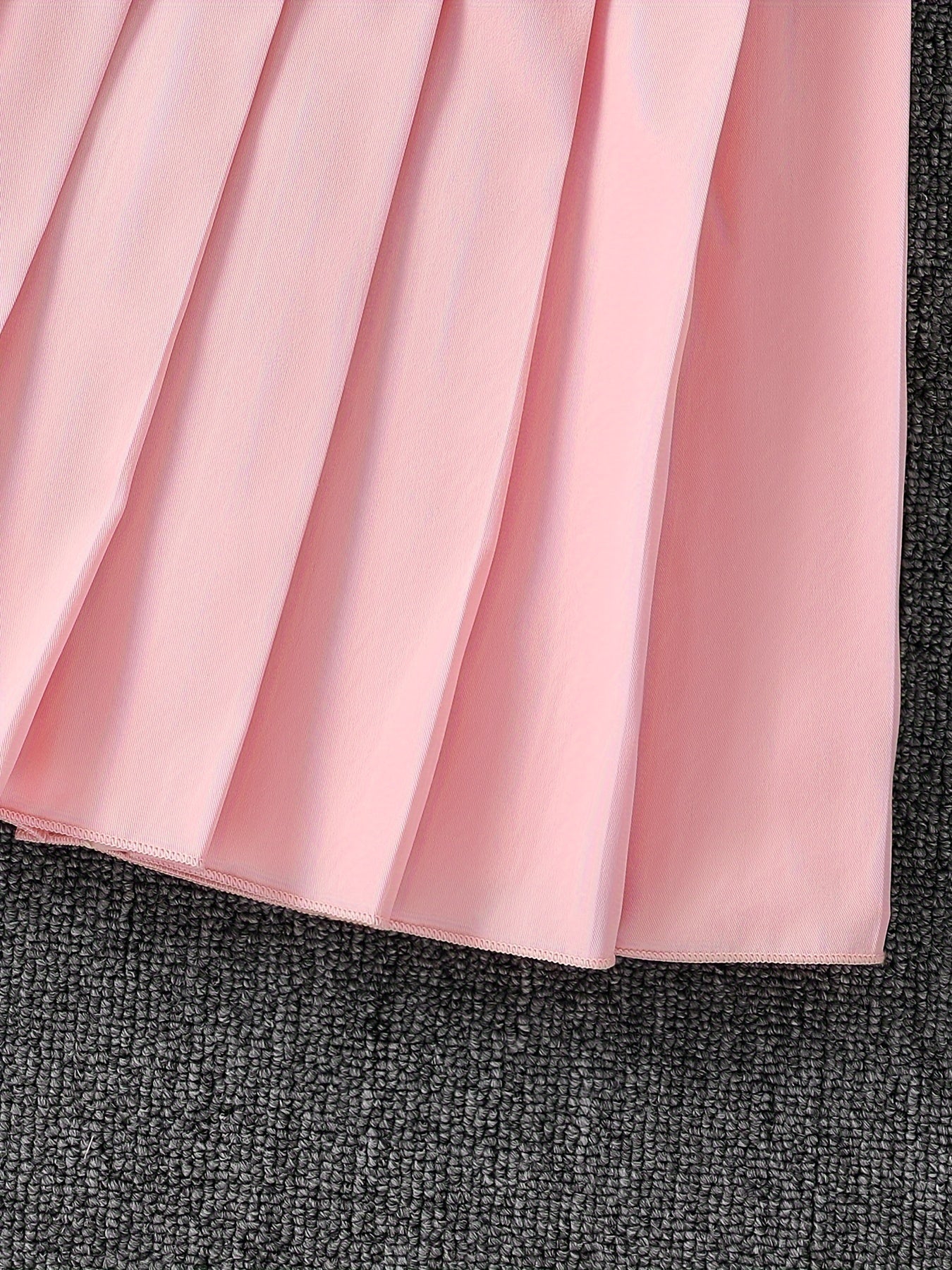 Kids' Polyester Baseball Jacket and Pleated Skirt Set for Girls Spring Fall