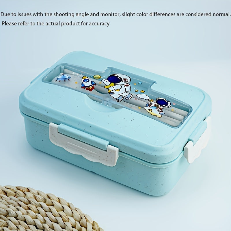 Leak-Proof Insulated Lunch Box with Dividers, Cartoon Design, Microwave Safe