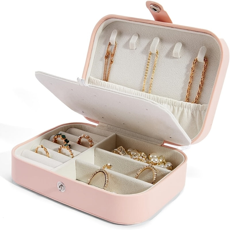 Double-Layer Jewelry Organizer Faux Leather with Lock and Soft Lining for Earrings Necklaces Rings