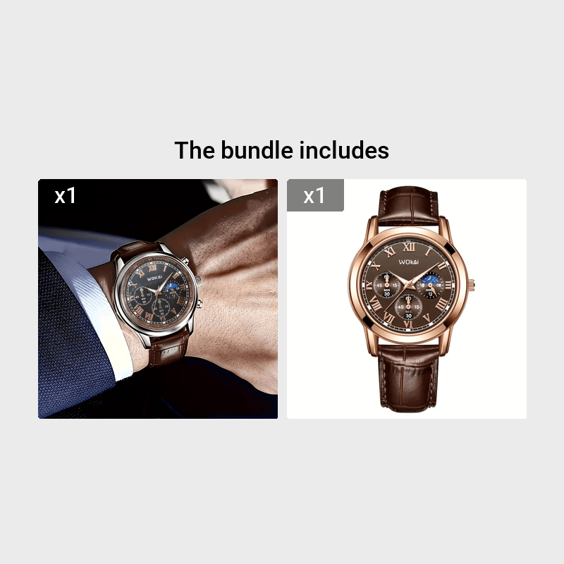 Men's Quartz Watch Faux Leather Strap Round Dial Business Wristwatch