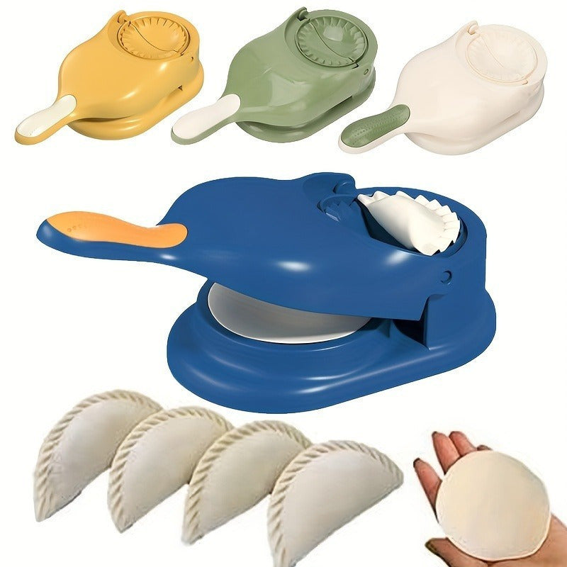2-in-1 Dumpling and Tortilla Maker with Interchangeable Molds Blue and Yellow