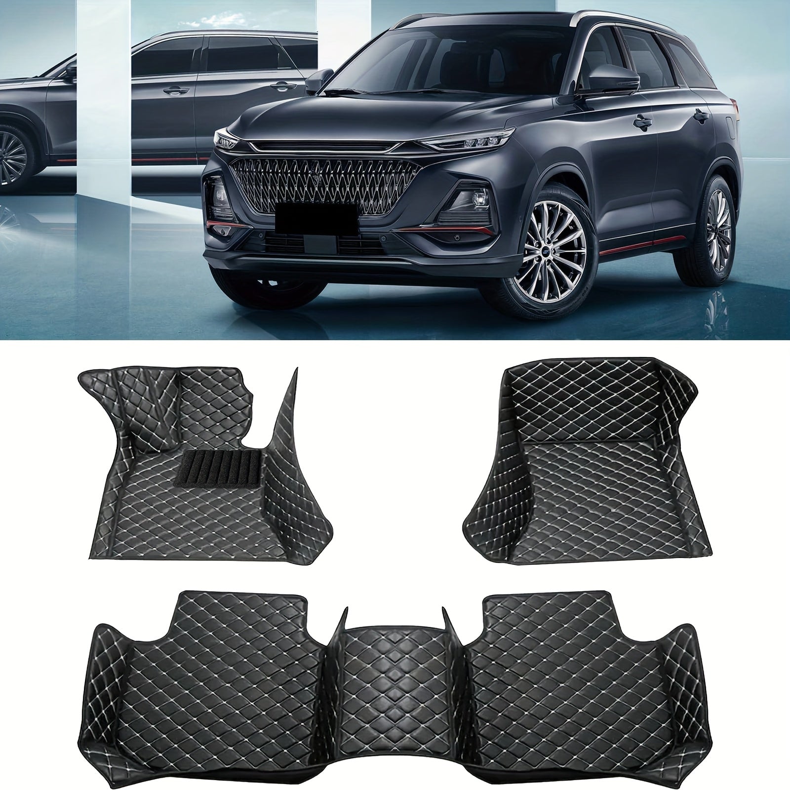 Car Floor Mats Leather Seven-Piece Set All-Weather Durable Easy to Clean