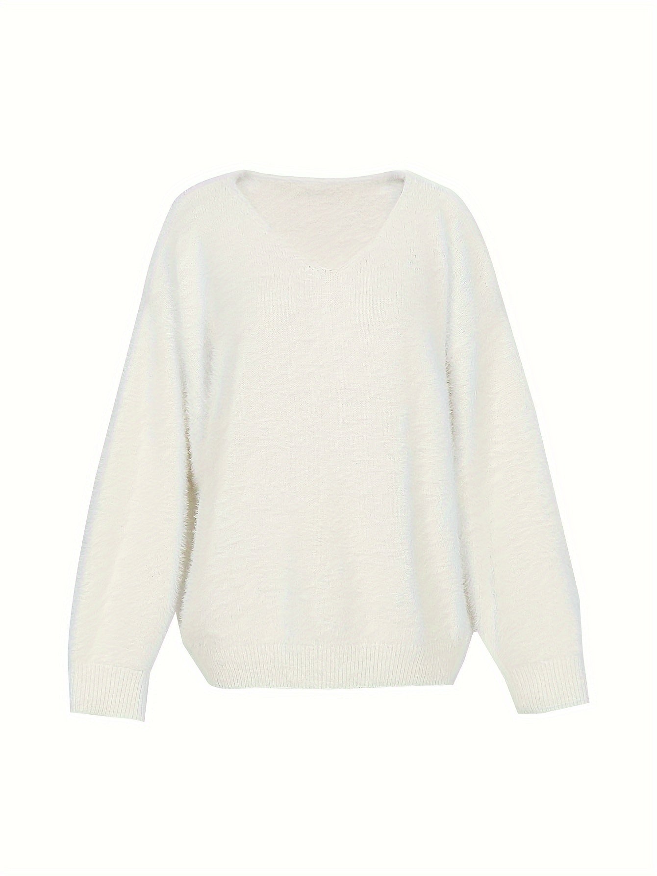 Women's Plus Size V-Neck Pullover Sweater Cozy Knit Fall Winter Solid Color