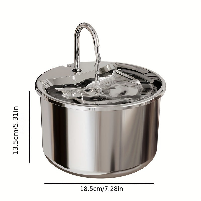 Stainless Steel Pet Water Fountain with USB Power Quiet Automatic Dispenser Splash-Proof Basin for Cats and Dogs