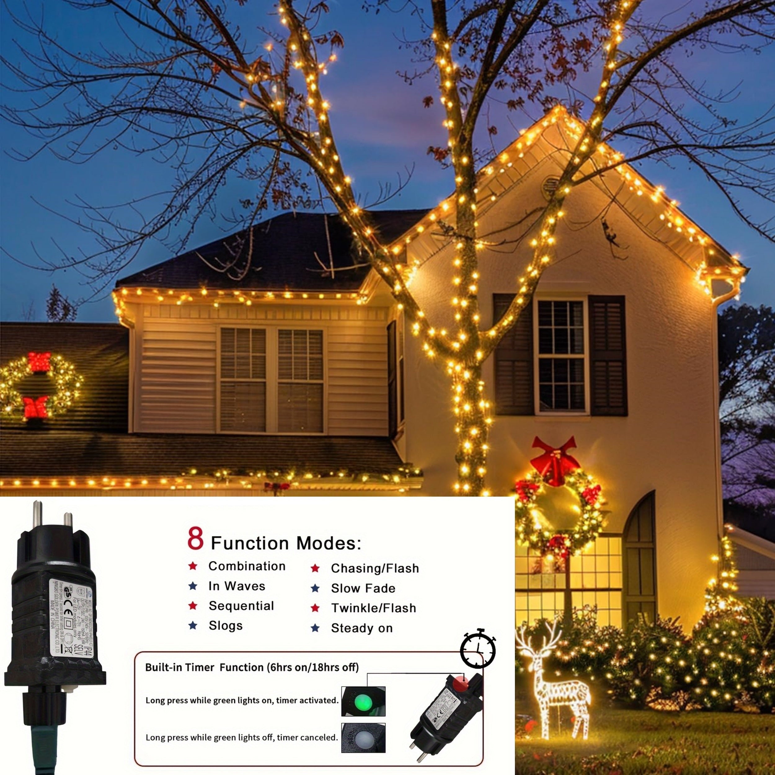 Multi-Color LED String Lights for Indoor Outdoor Decorations 8 Modes Timer