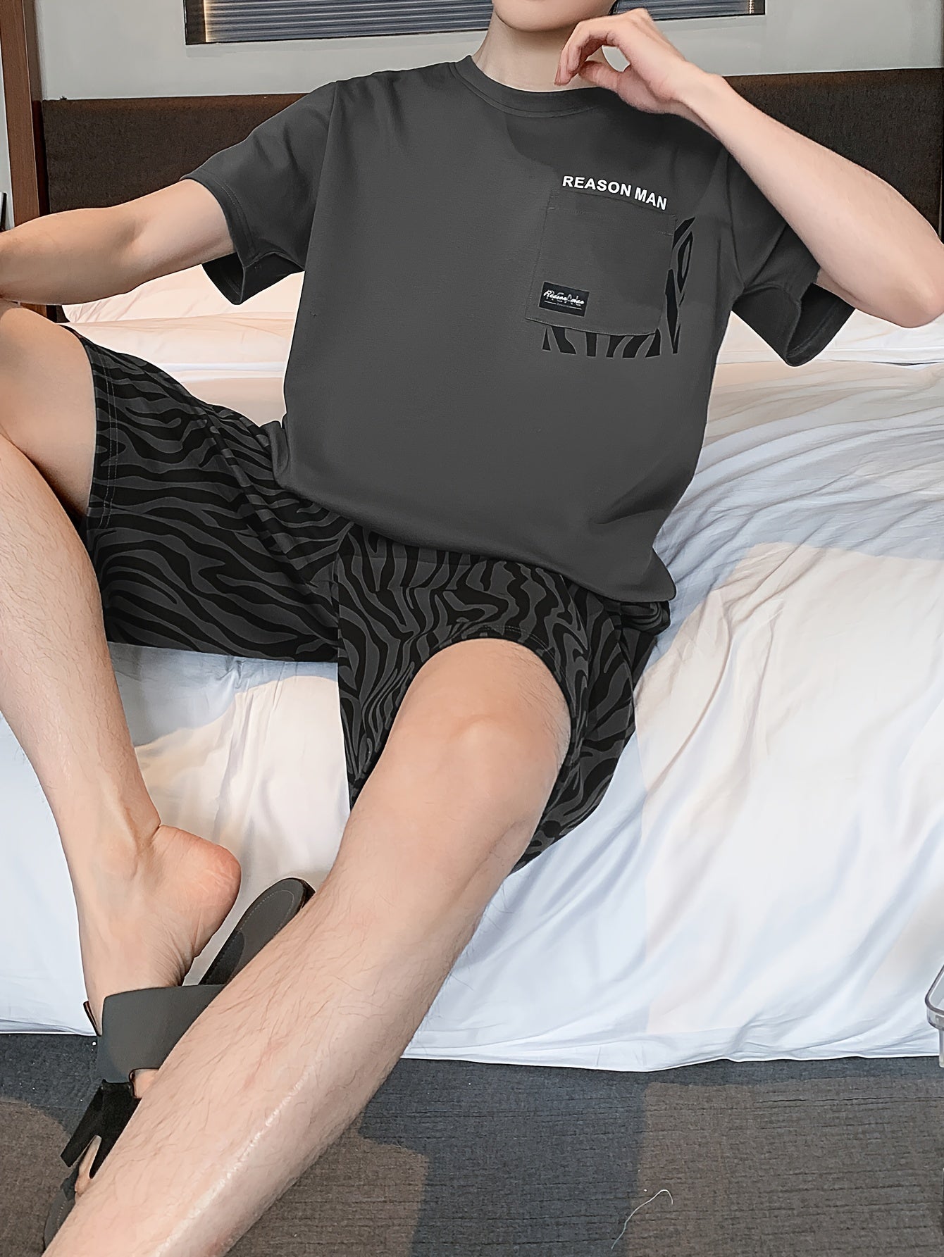 Conjunto de pijama de algodón de manga corta para hombre para verano, ropa de descanso y sueño