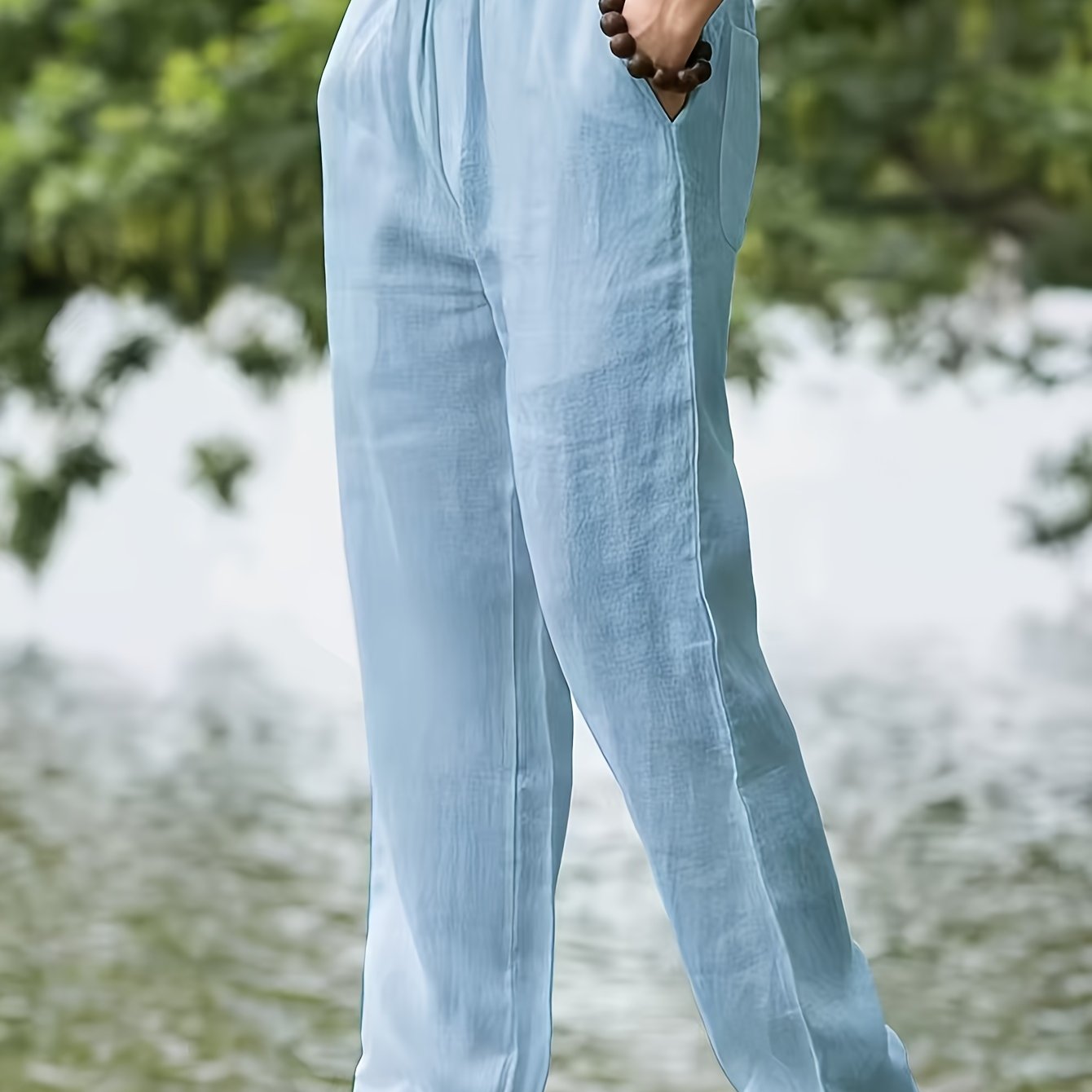 Men's Cotton Linen Blend Casual Pants Solid Color Loose Fit Regular Length for Spring Fall Running Jogging