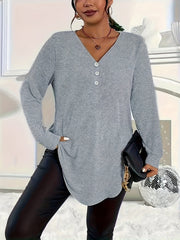 Katta o'lchamli uzun qollı, bir rangli, tugma bilan yopiladigan ayollar uchun ko'ylak ko'ylagi