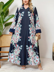 Plus Size Women's V-Neck Dress with Ethnic Print and Elegant Style