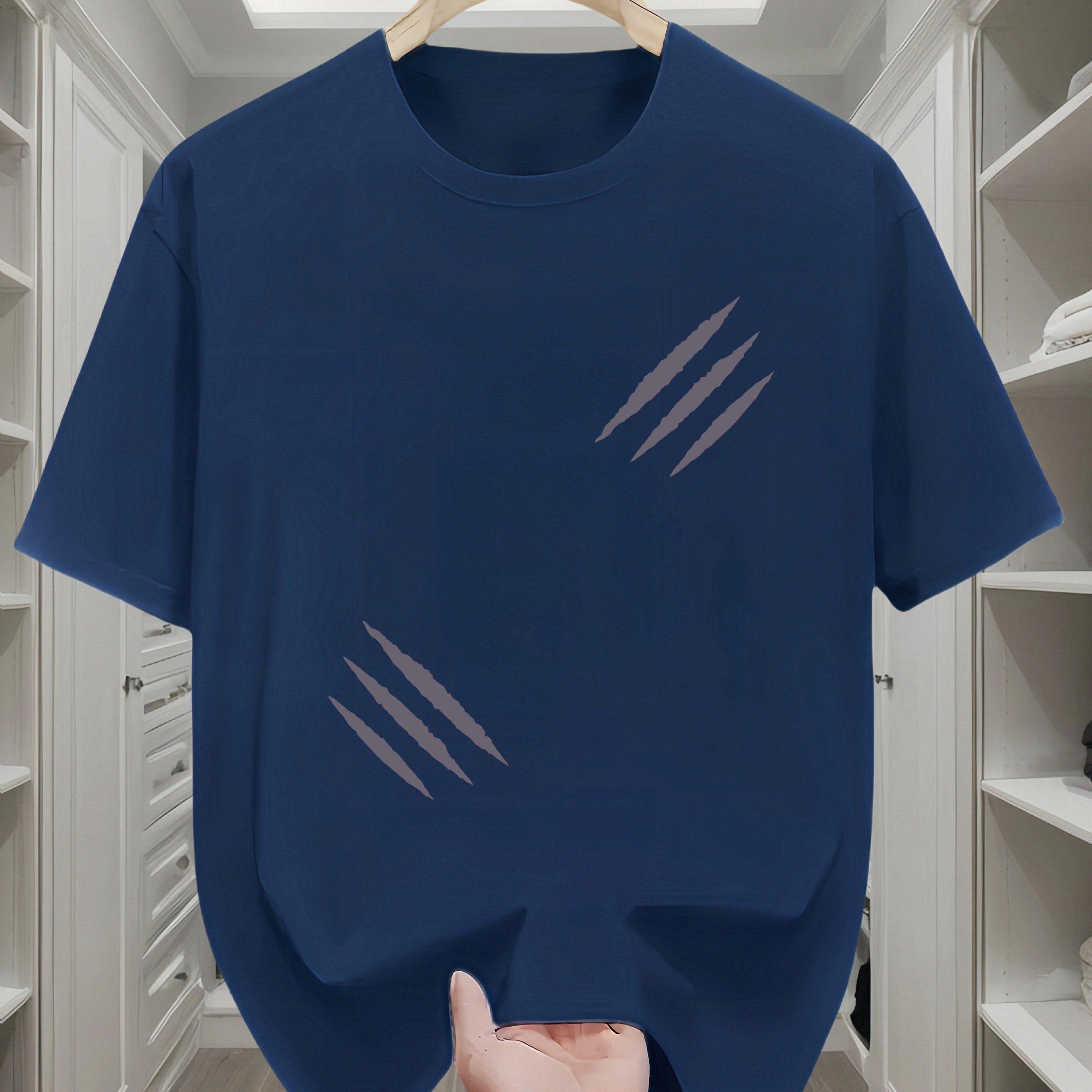 Camiseta de algodón para hombre de manga corta, cuello redondo, casual, para todas las estaciones, con patrón geométrico