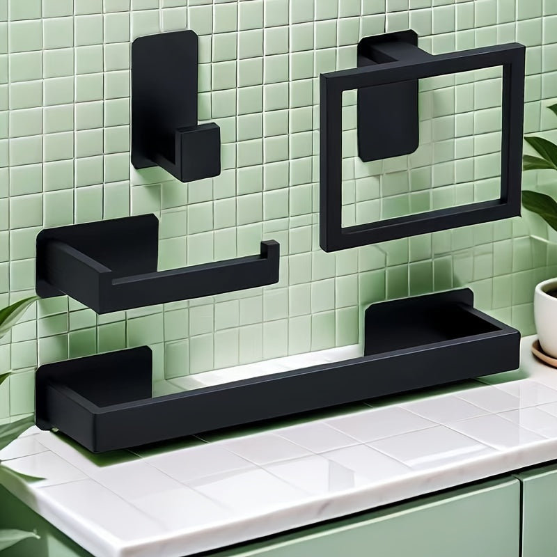 4-Piece Stainless Steel Kitchen and Bathroom Hanging Rack Set No-Drill Wall Mount